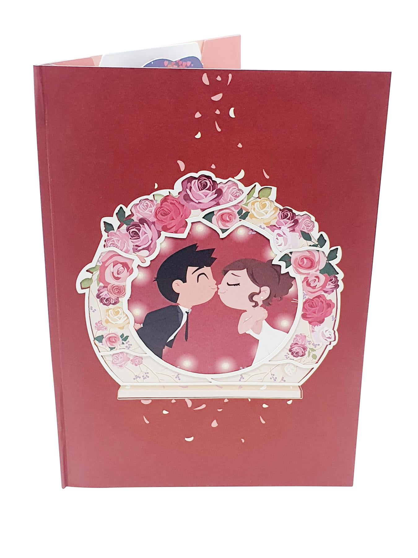 Romantic Rosy Couple Wedding 3D Pop Up Card