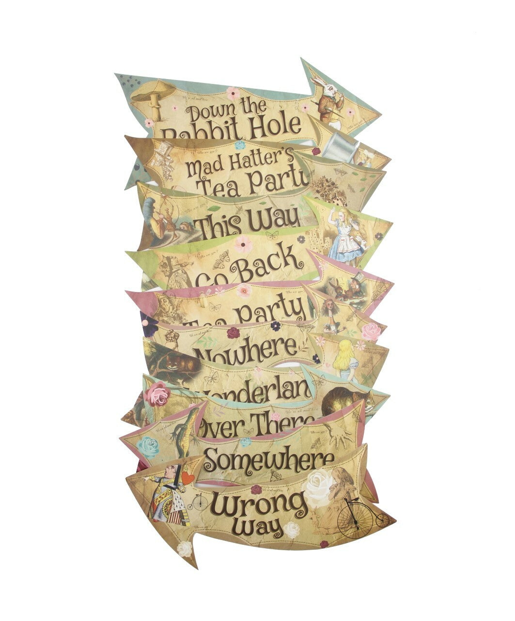 Alice in Wonderland Party Vintage Style Arrow Signs / Mad Hatters Tea Party Props Pack of 10 Signs