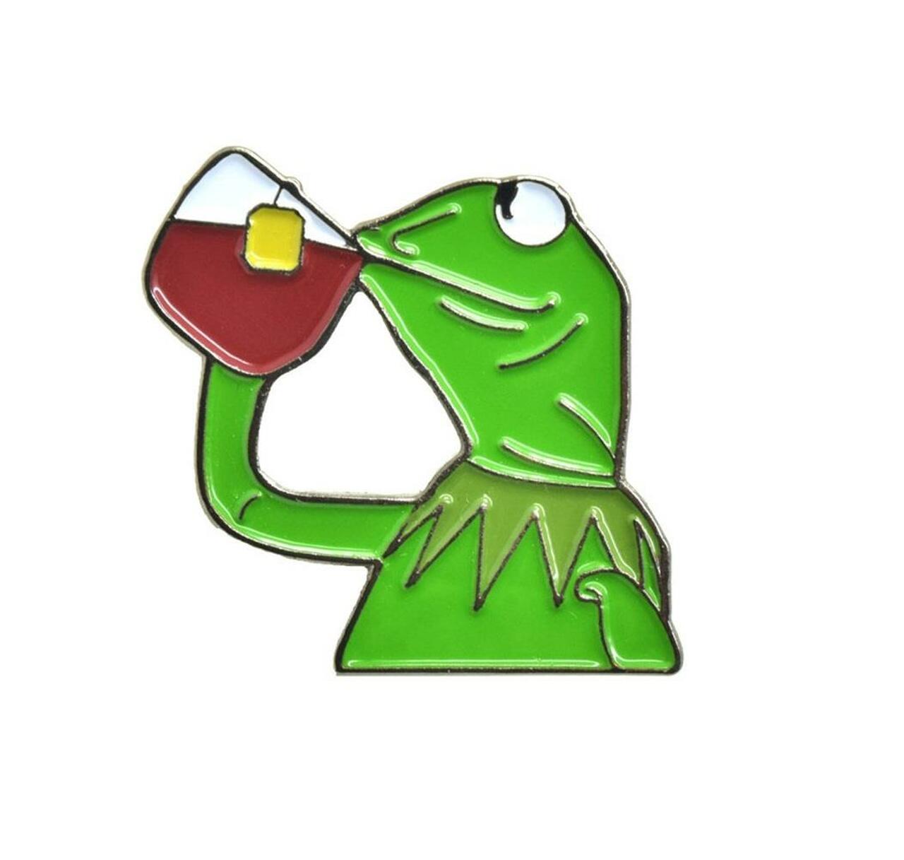 Load image into Gallery viewer, Kermit Sipping Tea Enamel Pin Kermit None of My Business Enamel Pin
