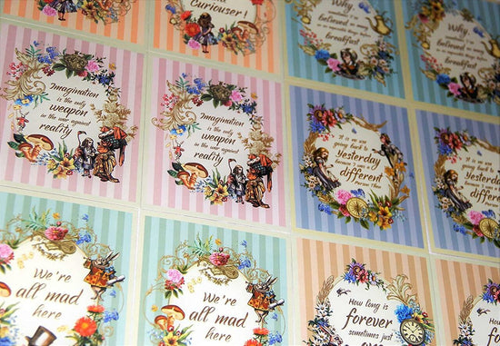 Alice In Wonderland Prints Pack Of 12 Props Postcards Quotes Perfect for Parties Bedroom Classroom