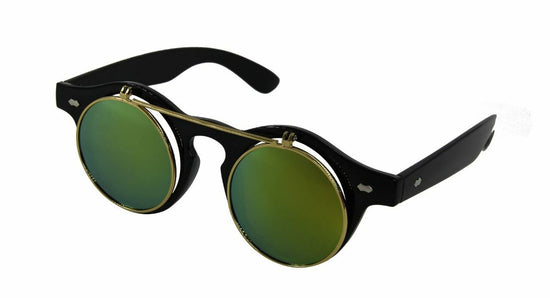 Steampunk Goggles Glasses Round Sunglasses Emo Retro Vintage Flip Up Cyber A1