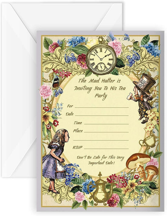 Alice in Wonderland Party Invites Pack of 20 Includes 20 Envelopes Party Supplies Made Hatter Tea Party
