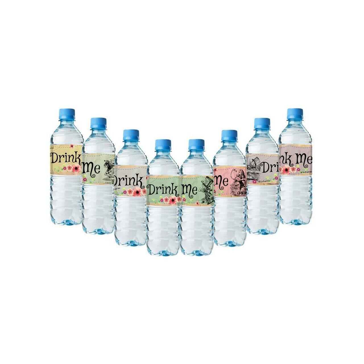 Alice In Wonderland Bottle Wraps - 24 Alice Water Bottle Labels - 8 different amazing layouts