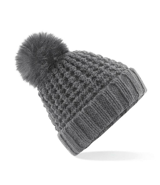 Load image into Gallery viewer, Ladies Pom Pom Knitted Beanie Hat Plain Womens Beanie Faux Fur Bobble Pom
