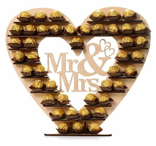 Load image into Gallery viewer, ASVP Shop &amp;quot;Mr &amp;amp; Mrs&amp;quot; Ferrero Rocher Heart Display Stand Centerpiece Perfect for Parties, Weddings &amp;amp; Candy Bars
