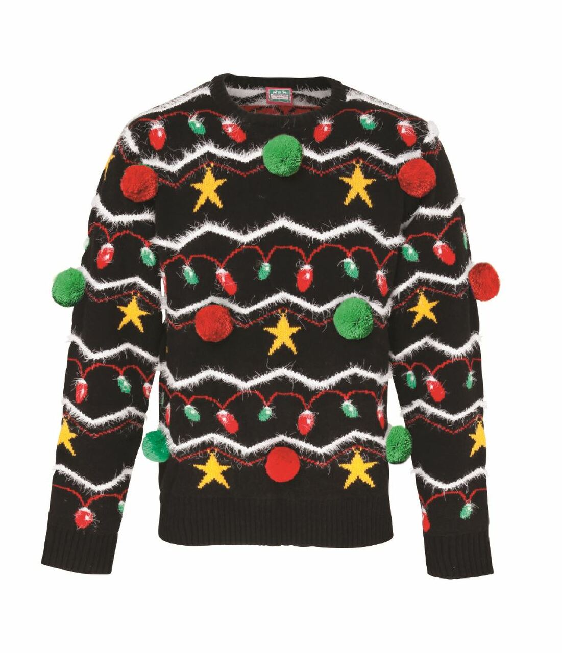 ASVP Shop Adults' Unisex Christmas Jumper with Christmas Lights Design and Pom Pom Baubles