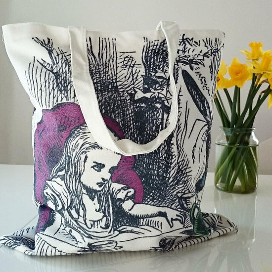 Alice in Wonderland Tote Bag Colored Print Double Side Gift Party Carry Bag Shopping Mad Hatter Party