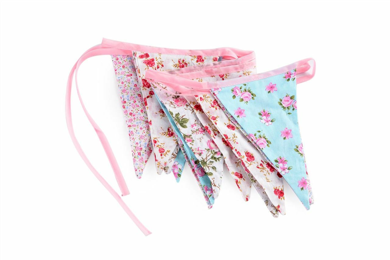 Fabric Bunting Shabby & Chic Vintage Floral Gingham Style Perfect For Party or Bedroom Decoration