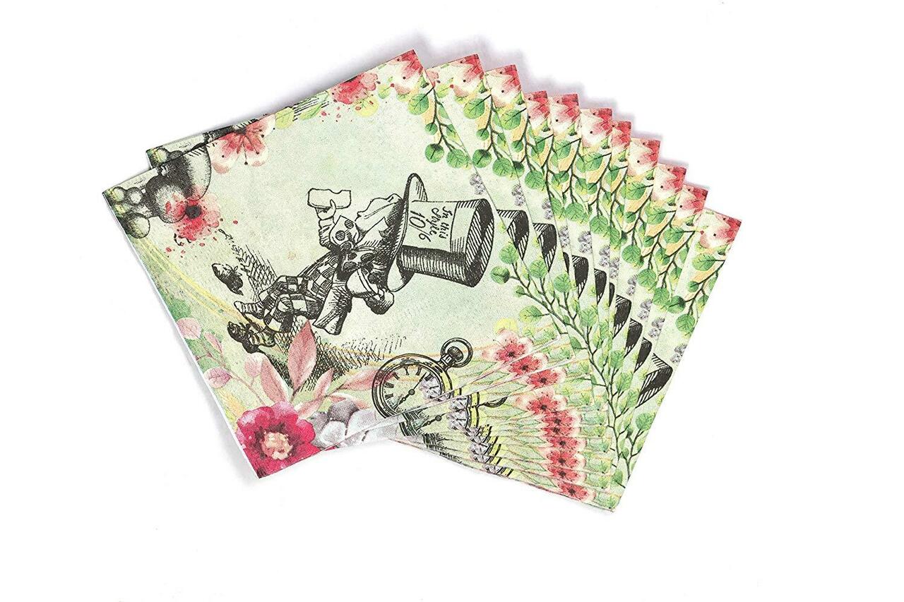 Load image into Gallery viewer, Alice in Wonderland Party Supplies - Huge 40 Napkins Pack - Vintage Floral Design - Perfect for Mad Hatter Tea Party, Birthday Party and Baby Showers
