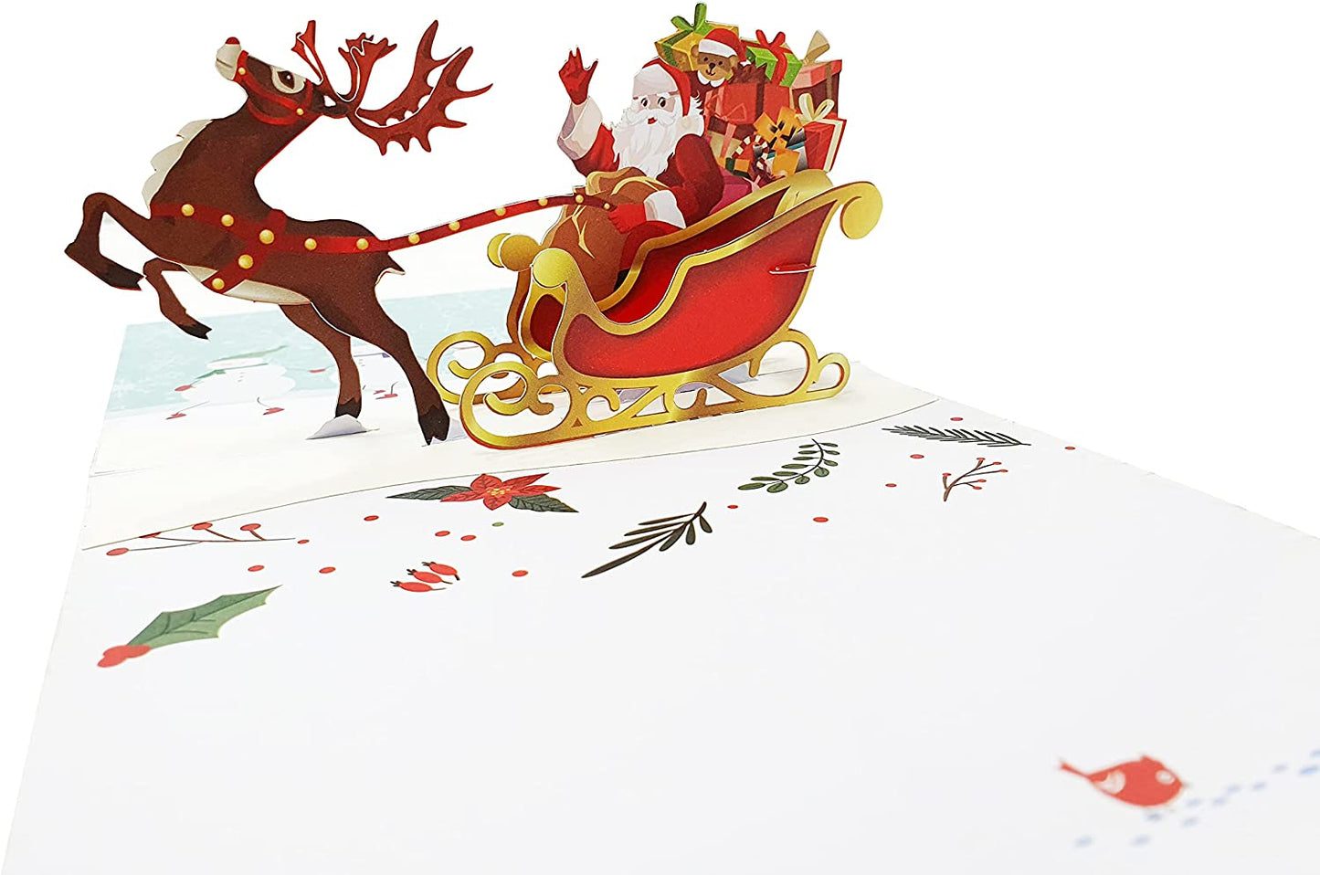 Santa Sleigh & Reindeer Christmas 3D Pop Up Card Christmas Card