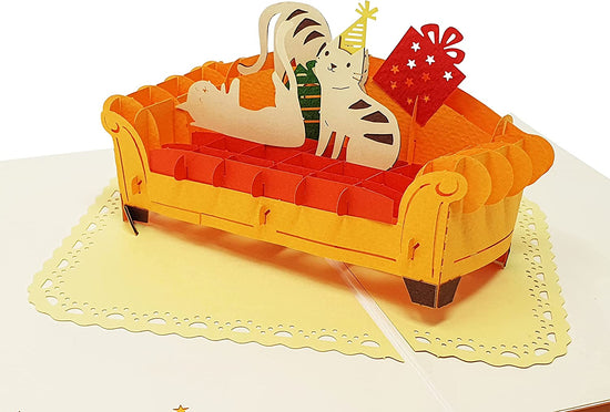 Load image into Gallery viewer, Cats On The Couch 3D Pop Up Card
