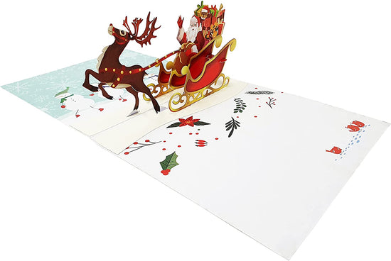 Santa Sleigh & Reindeer Christmas 3D Pop Up Card Christmas Card