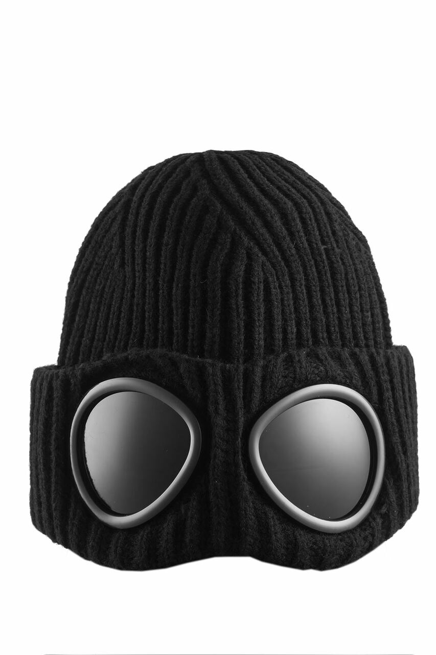 Mens Goggle Beanie Knitted Woolly Winter Chunky Beanie Hat