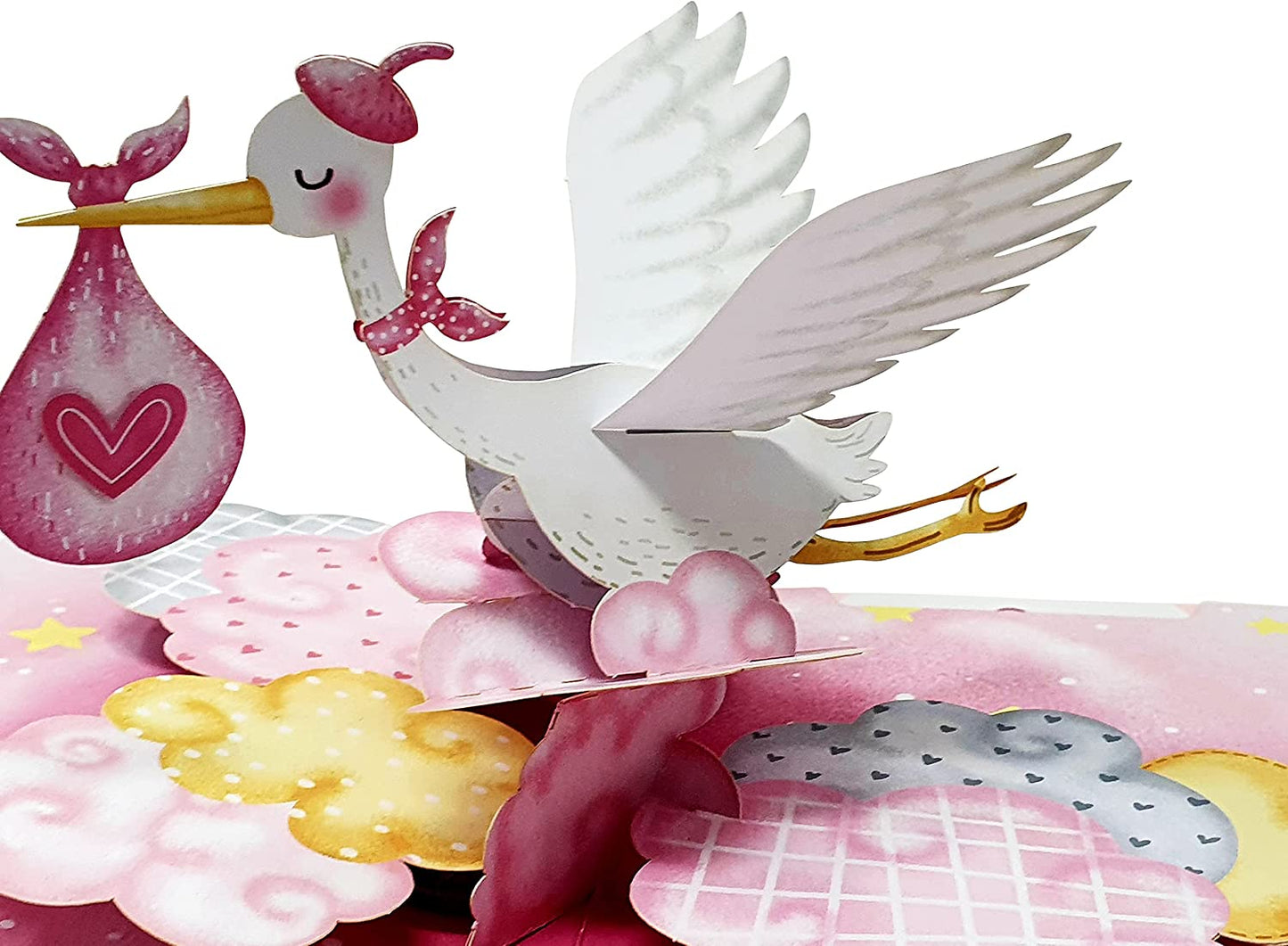 New Baby Pink Crane 3D Pop Up Card