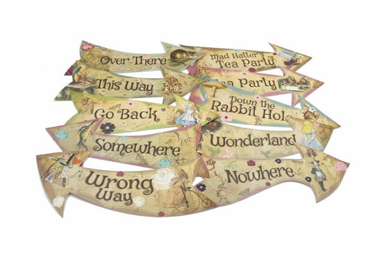 Alice in Wonderland Party Decorations, Mad Hatter Tea Party Supplies, Arrow  Hanging Signs Pack of 10(Double-Sided Design)