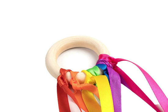 Load image into Gallery viewer, Montessori Style Sensory Toy – Baby Ribbon Ring - for Newborns Upwards - Develop Colour Recognition - Sensory ADHD Autism
